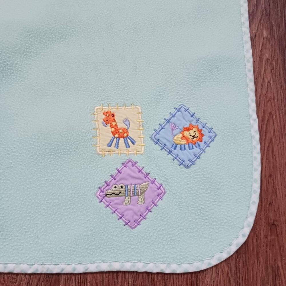 Tiddliwinks Safari Jungle‎ Animals Embroidered Fleece Blanket Aqua 28 x 36